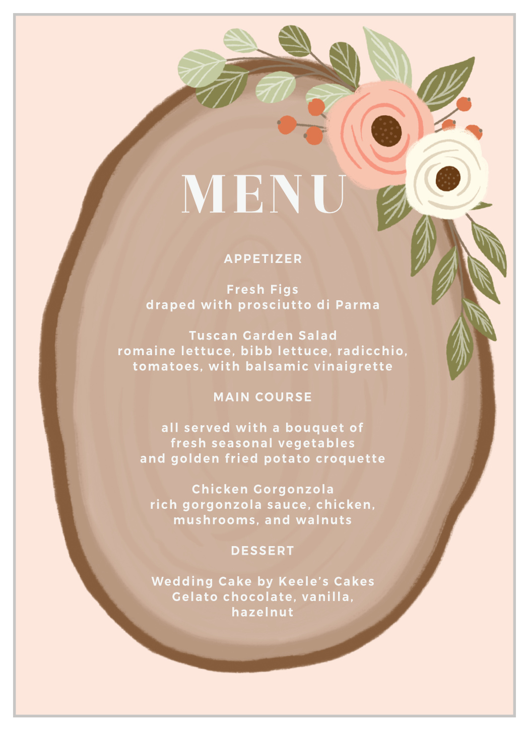 Country Chic Wedding Menus