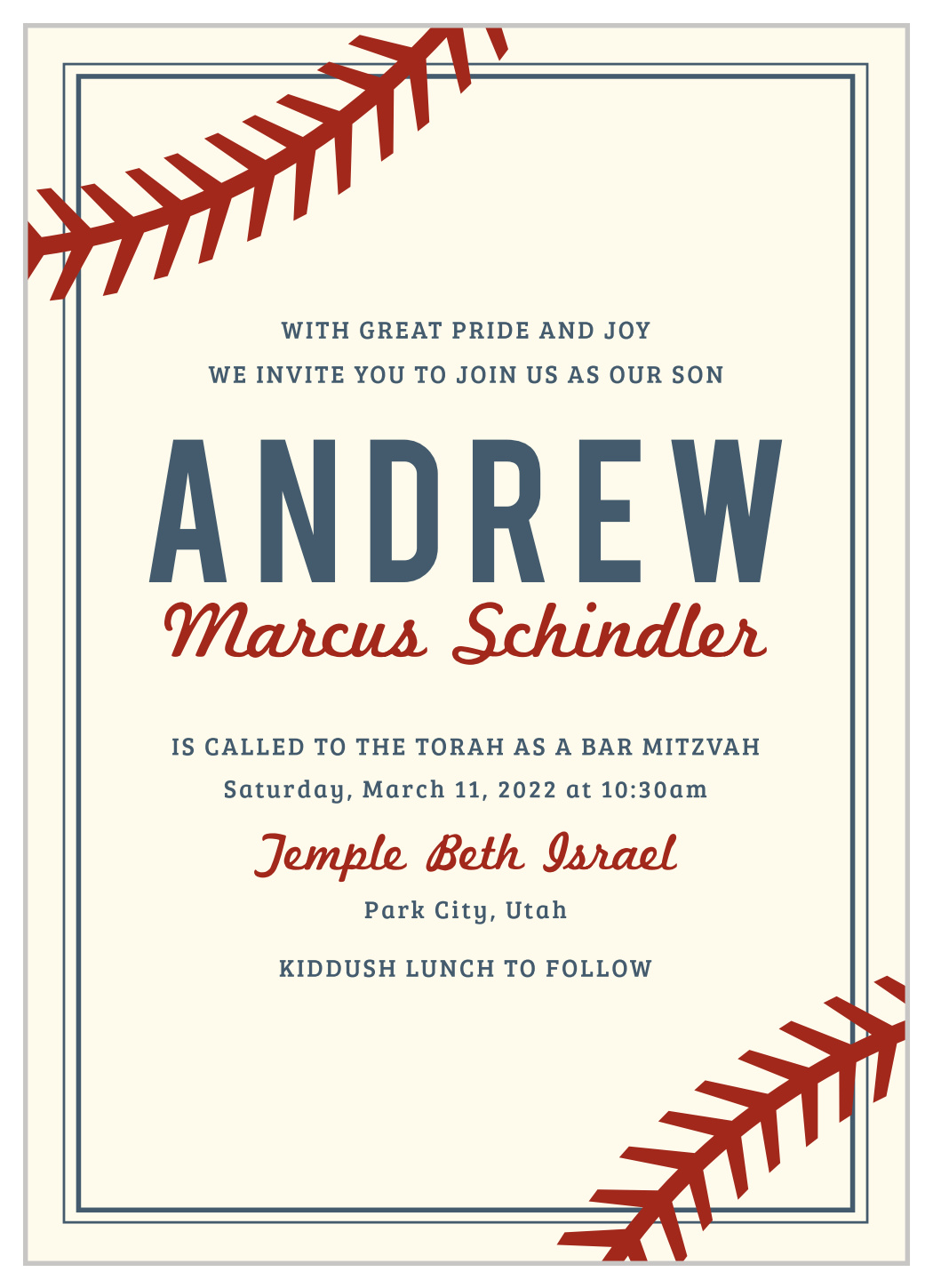 Baseball Pattern Bar Mitzvah Invitations