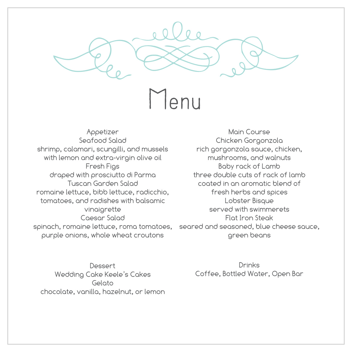 Dotted Flourish Wedding Menus