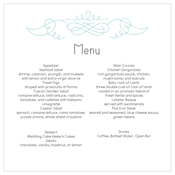 Dotted Flourish Wedding Menus
