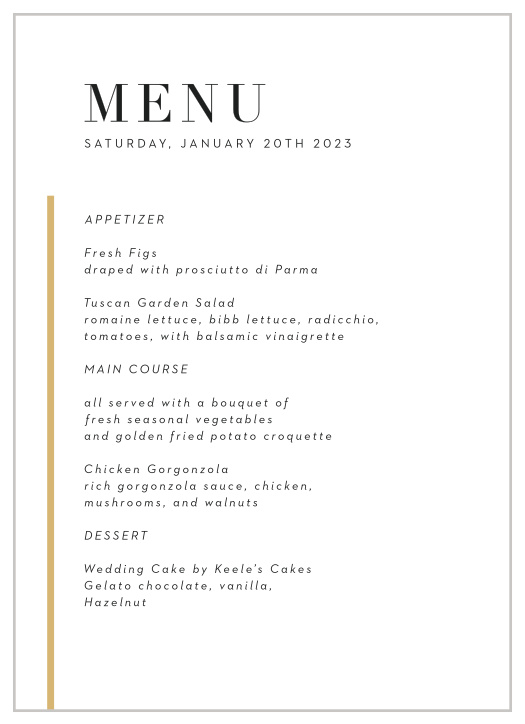 Classic Sophistication Wedding Menus