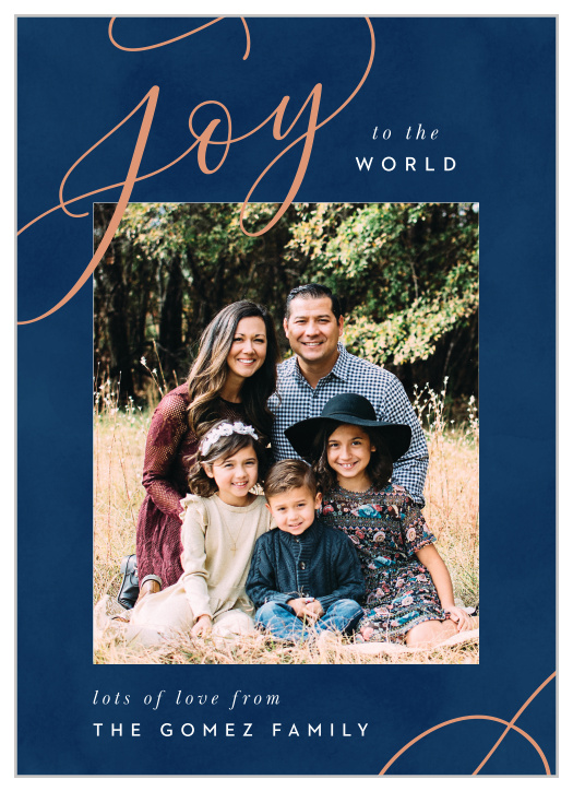 Our Joy to the World holiday card is great for an outdoors photo! Change the banner to display any message you want!