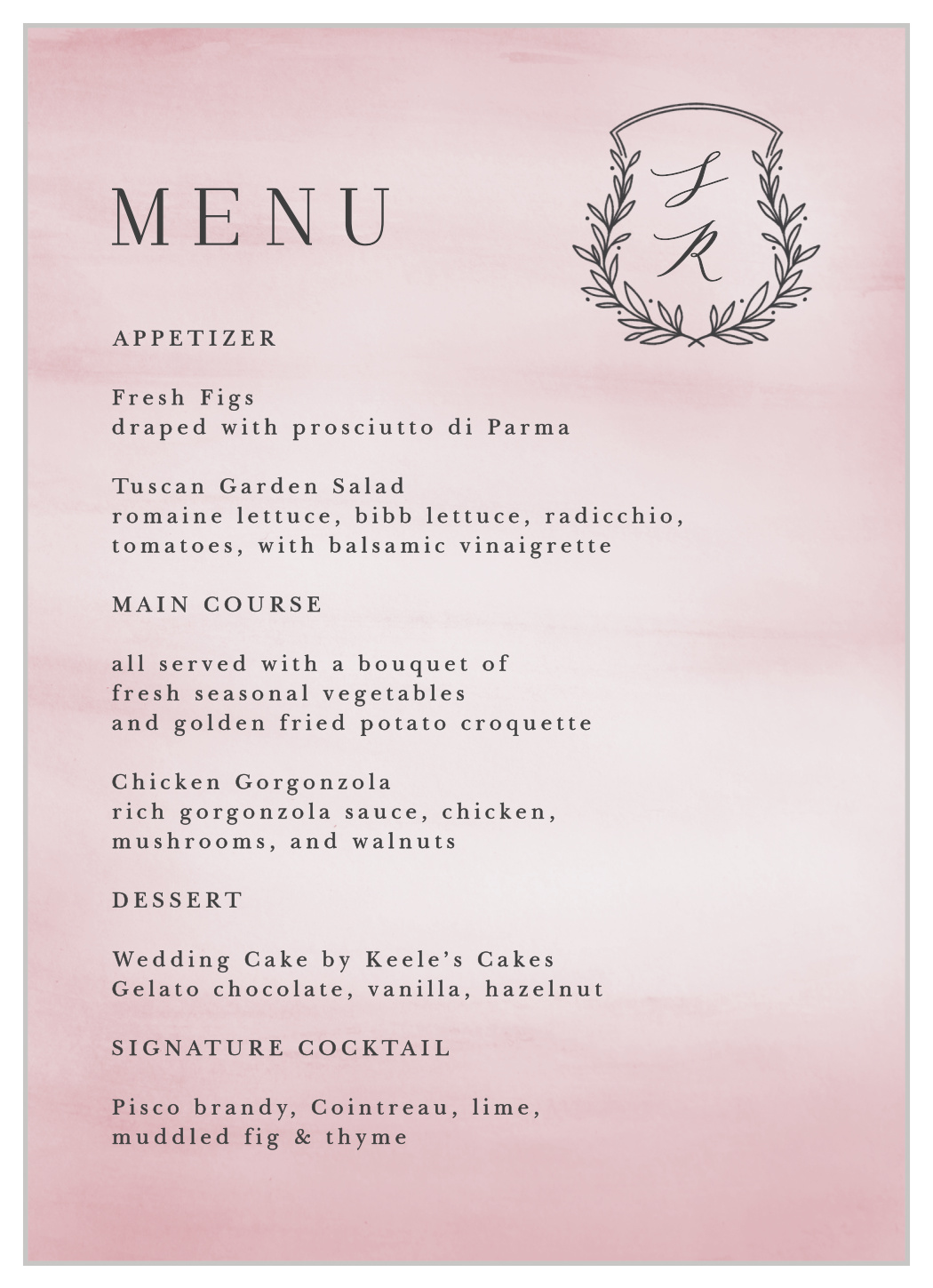 Watercolor Initials Wedding Menus