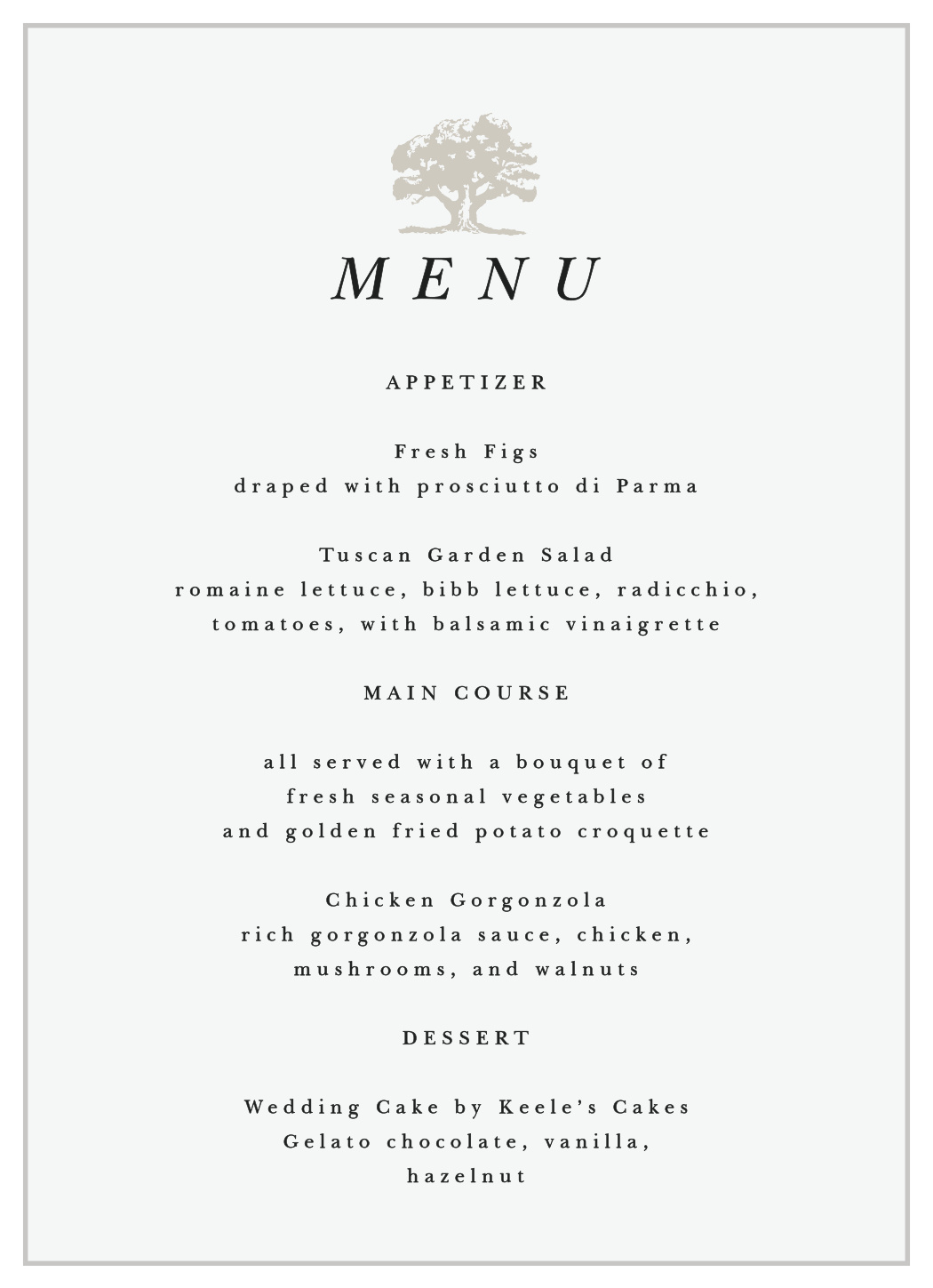 Majestic Tree Wedding Menus