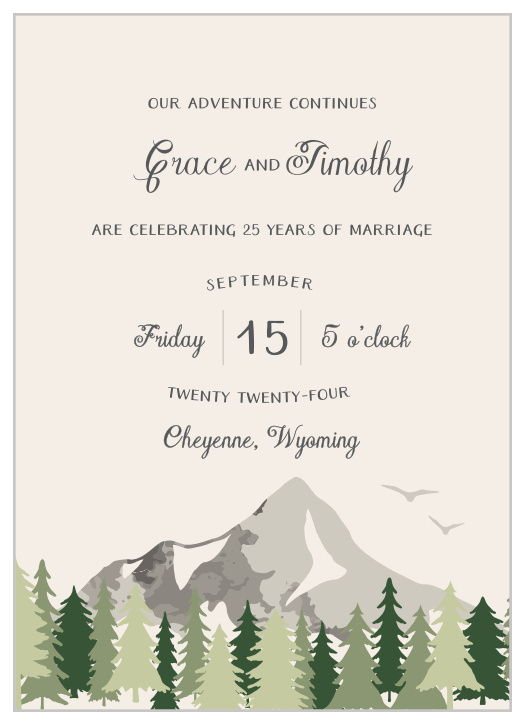 Invite friends and family to celebrate your love with the beautiful Misty Mountains Vow Renewal Invitations.