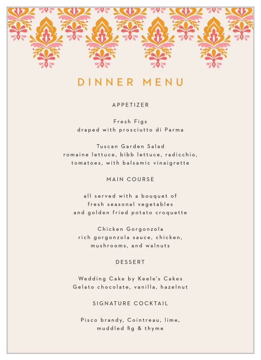Damask Sides Wedding Menus