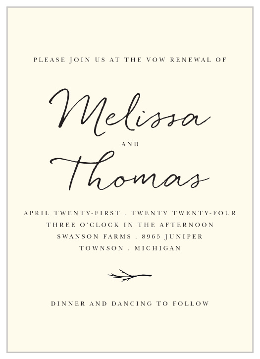 For a beautiful invitation befitting of the elegance of your celebration, look no further than our Rustic Twig Vow Renewal Invitations!  