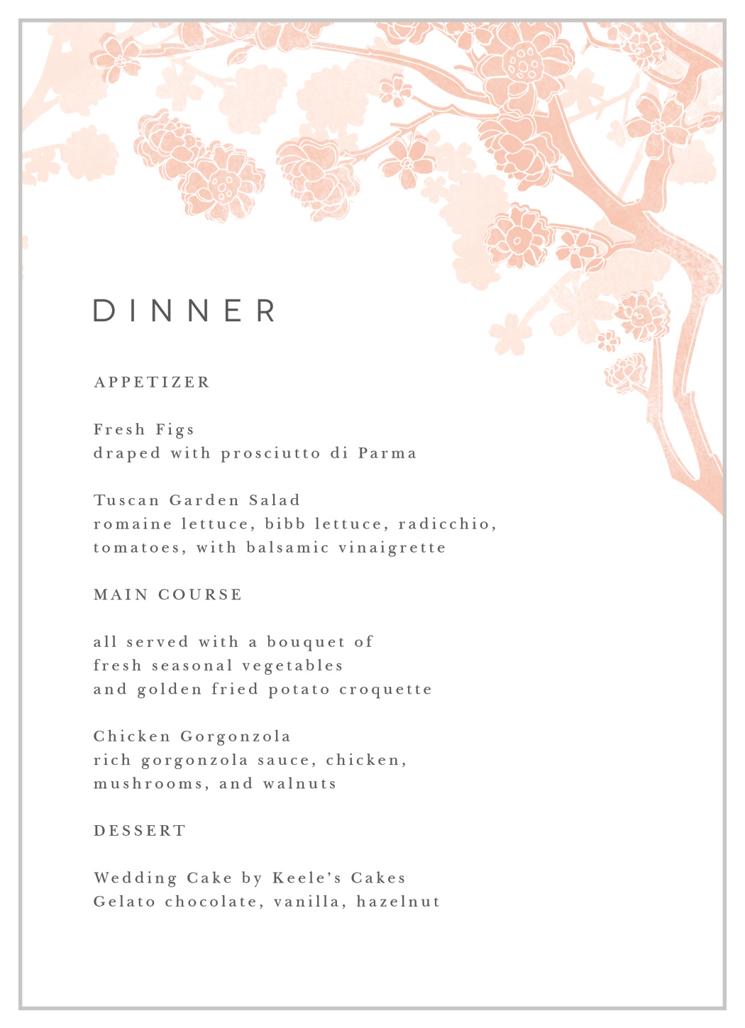 Tree Blossoms Wedding Menus