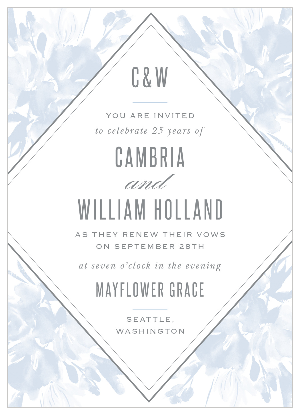 Floral Subtlety Vow Renewal Invitations
