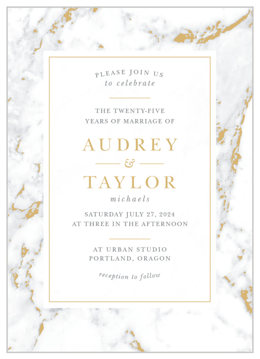 The marbled background of our Majestic Marble Vow Renewal Invitations makes them strikingly beautiful! 