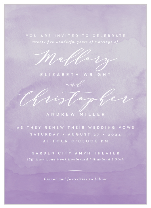 The background of our Lavender Dip Dye Vow Renewals is designed to look like they have been painted over with beautiful purple watercolors.  