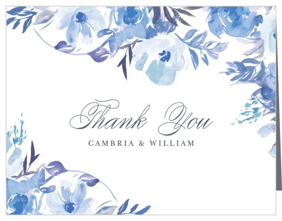 Beautifully blue florals frame every appreciative word on our Dainty Wildflowers Vow Renewal Thank You Cards. Those two unforgettable words swirl through the center of the page in lilting calligraphy, followed shortly by your names in neat typography. With plenty of space inside to personalize every card to each devoted friend and family member, these cards are a perfect finish to a perfect renewal.