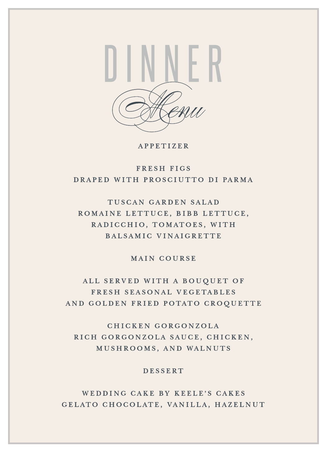 Traditionally Formal Wedding Menus