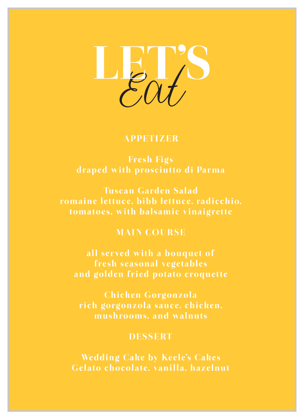 Bold Day Wedding Menus