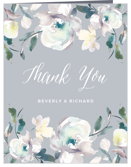 The Alluring Blooms Vow Renewal Thank You Cards feature vintage, watercolored florals atop a beautiful moonstone background.