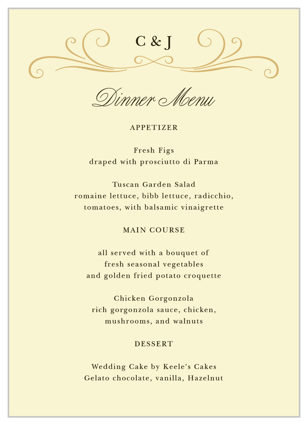 Old World Vintage Wedding Menus