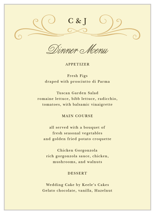 Make an enchanting impression with our Old World Vintage Wedding Menus. 