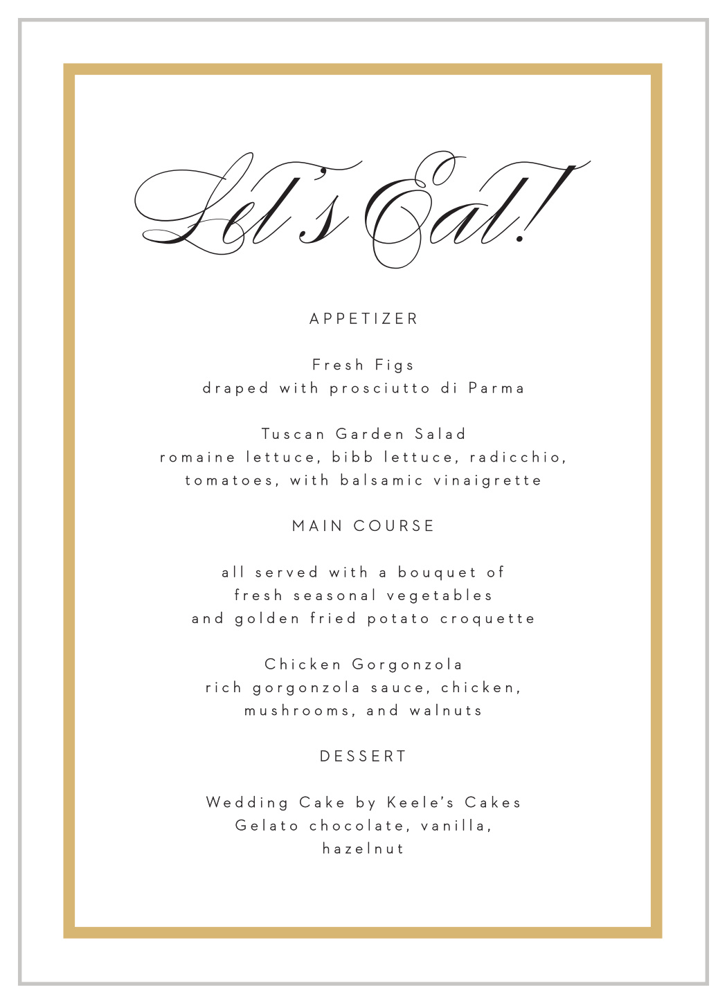 Classic Frame Wedding Menus