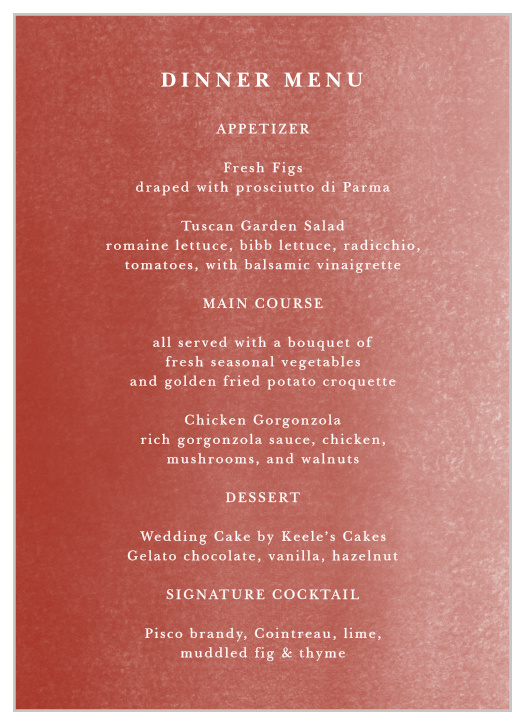 Happy Couple Wedding Menus