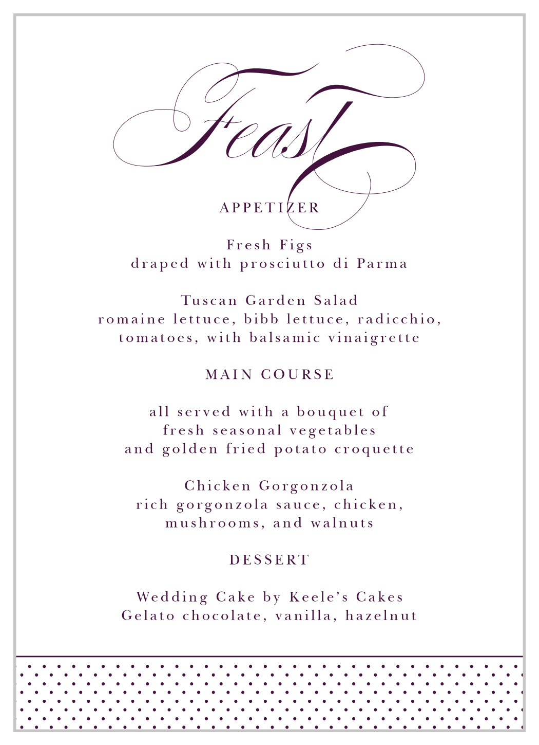Scripted Love Wedding Menus
