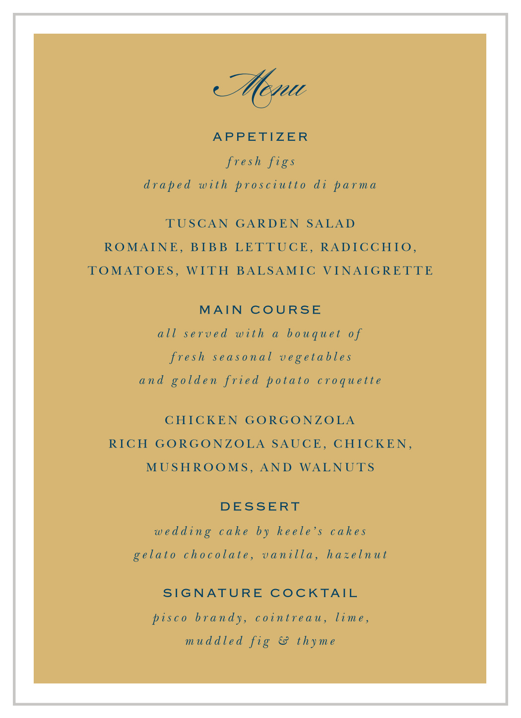 Perfect Frame Wedding Menus