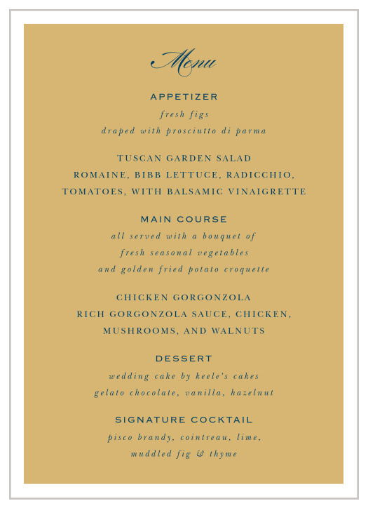 Perfect Frame Wedding Menus