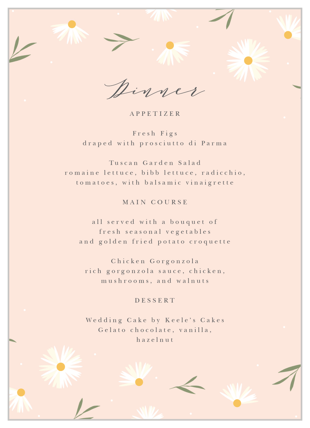 Tiny Daisies Wedding Menus