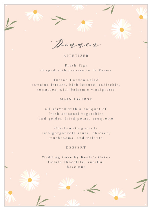 Tiny Daisies Wedding Menus