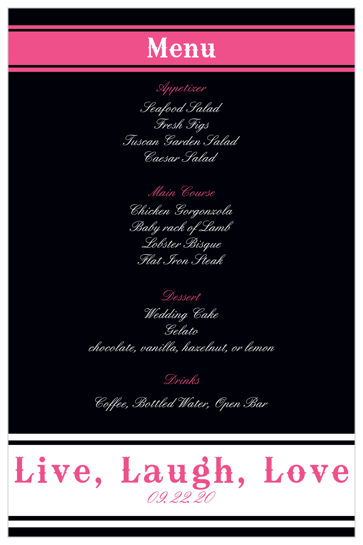 Diamond Cowgirl Wedding Menus