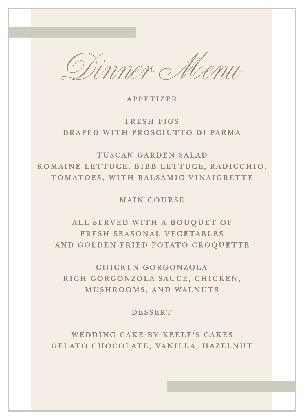 Modern Memories Wedding Menus