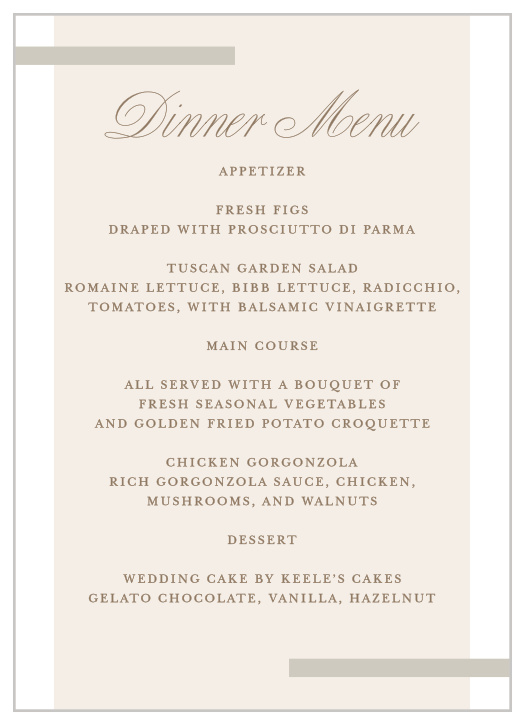 Modern Memories Wedding Menus