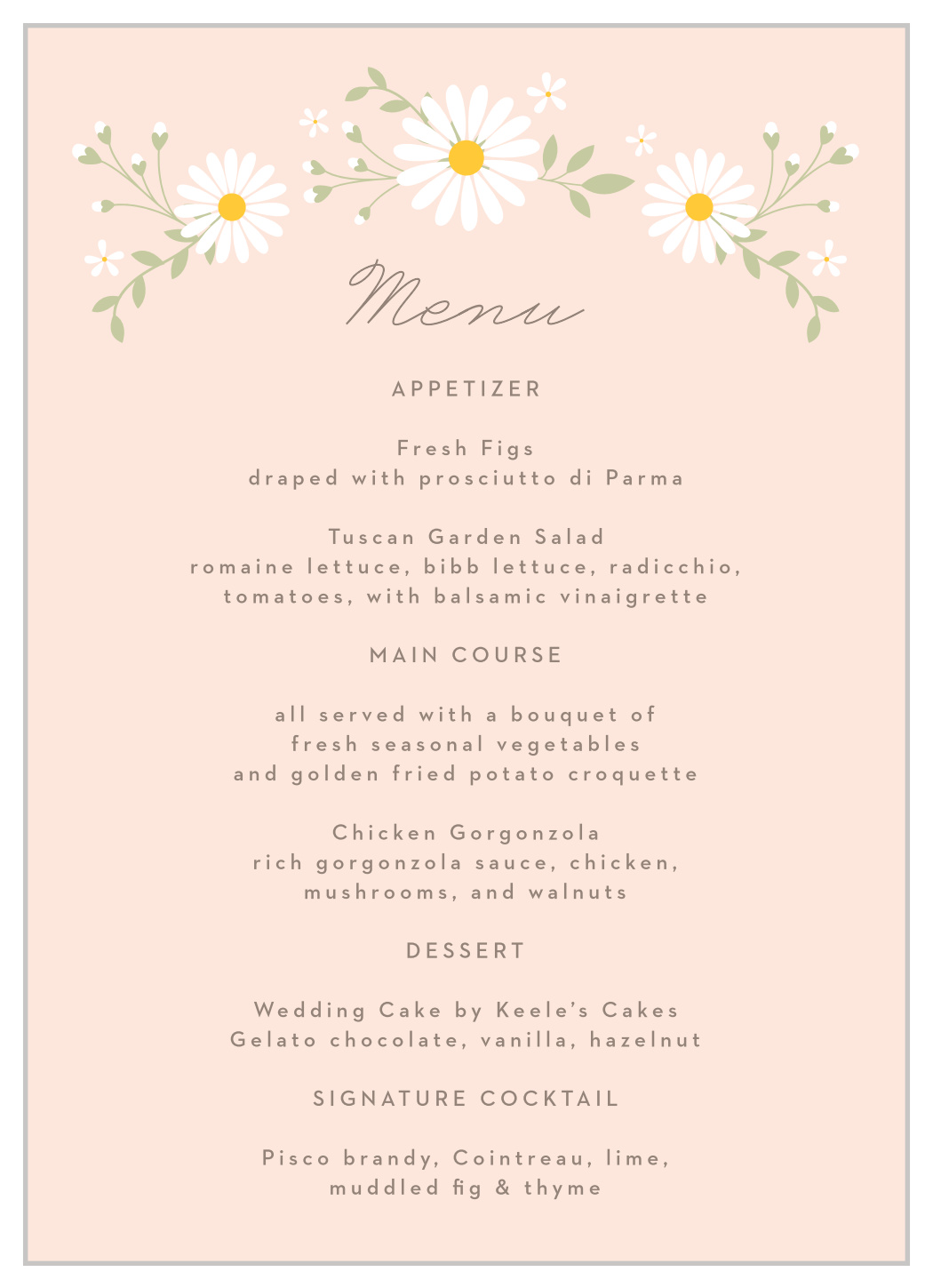 Summer Daisy Wedding Menus