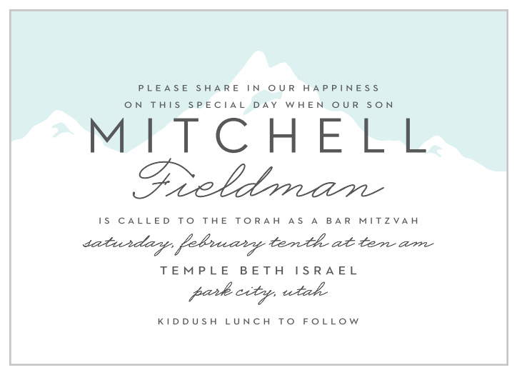 The cool, wintery design of our Winter Skiing Bar Mitzvah Invitations make them a great way for you to invite your loved ones to your child's Bar Mitzvah! 