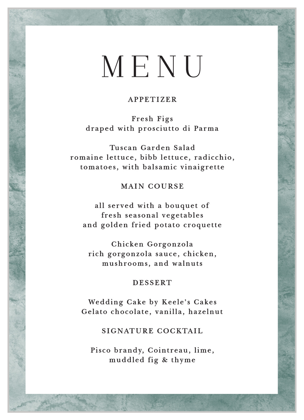 Formal Ticket Wedding Menus