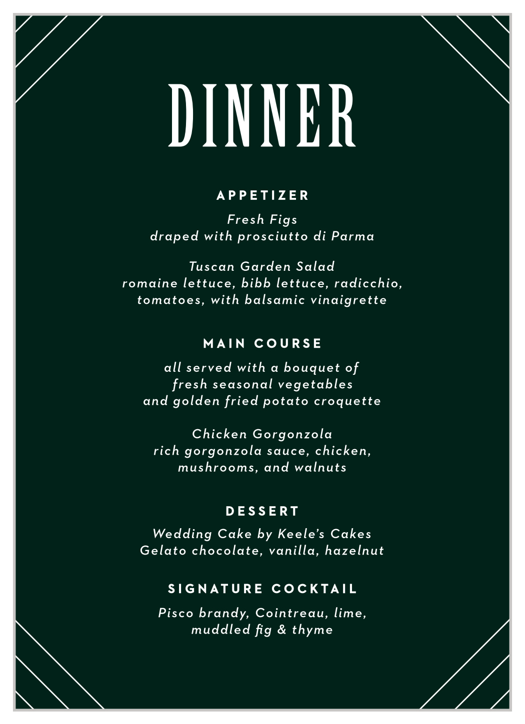Elegant Union Wedding Menus