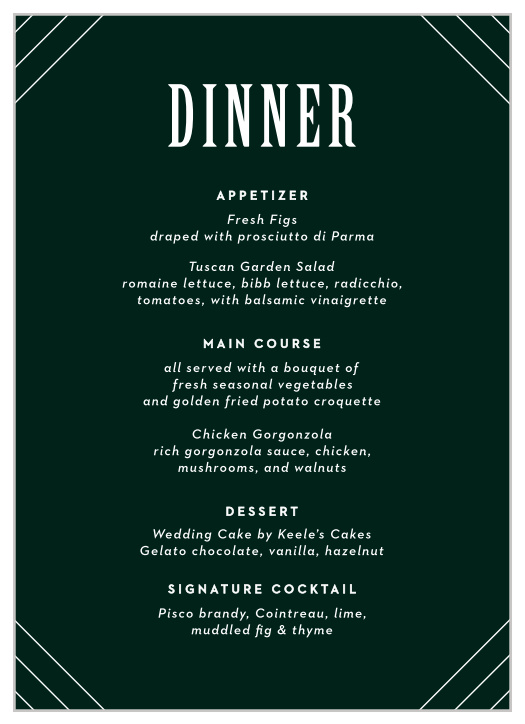 Elegant Union Wedding Menus