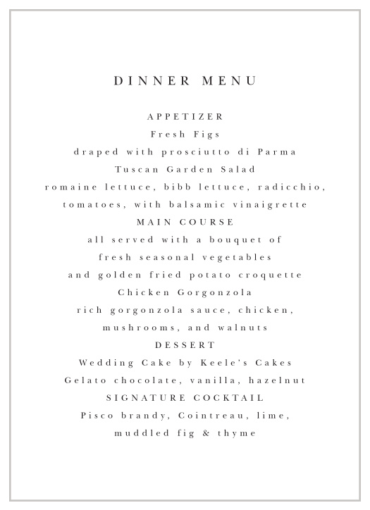 Classic Photo Wedding Menus