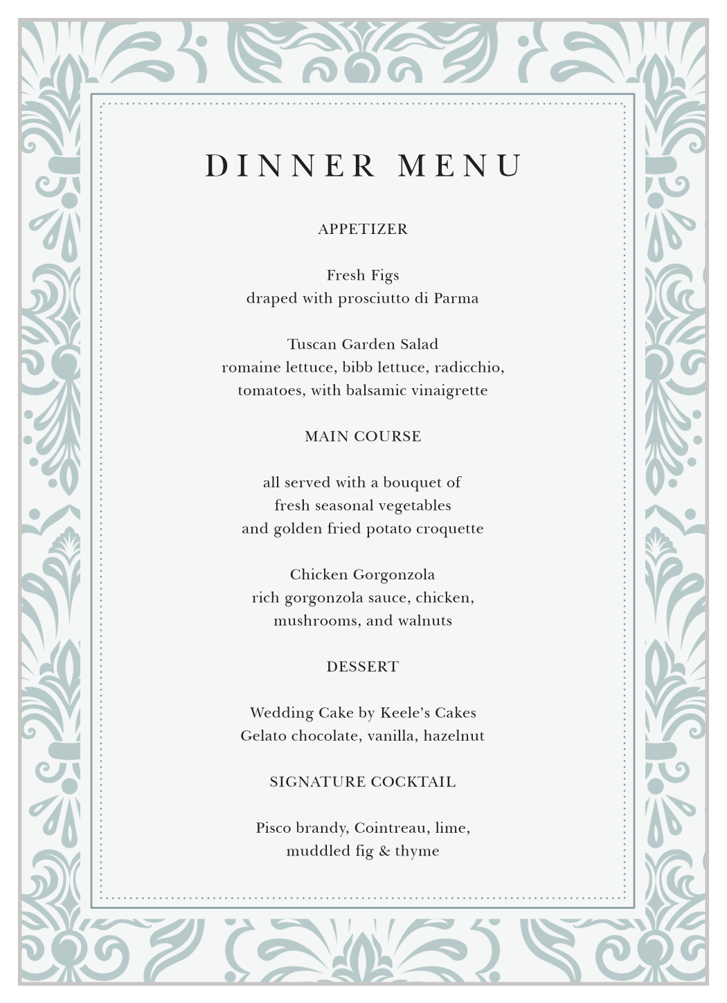 Timeless Damask Wedding Menus
