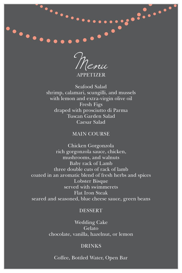 String Lights Wedding Menus