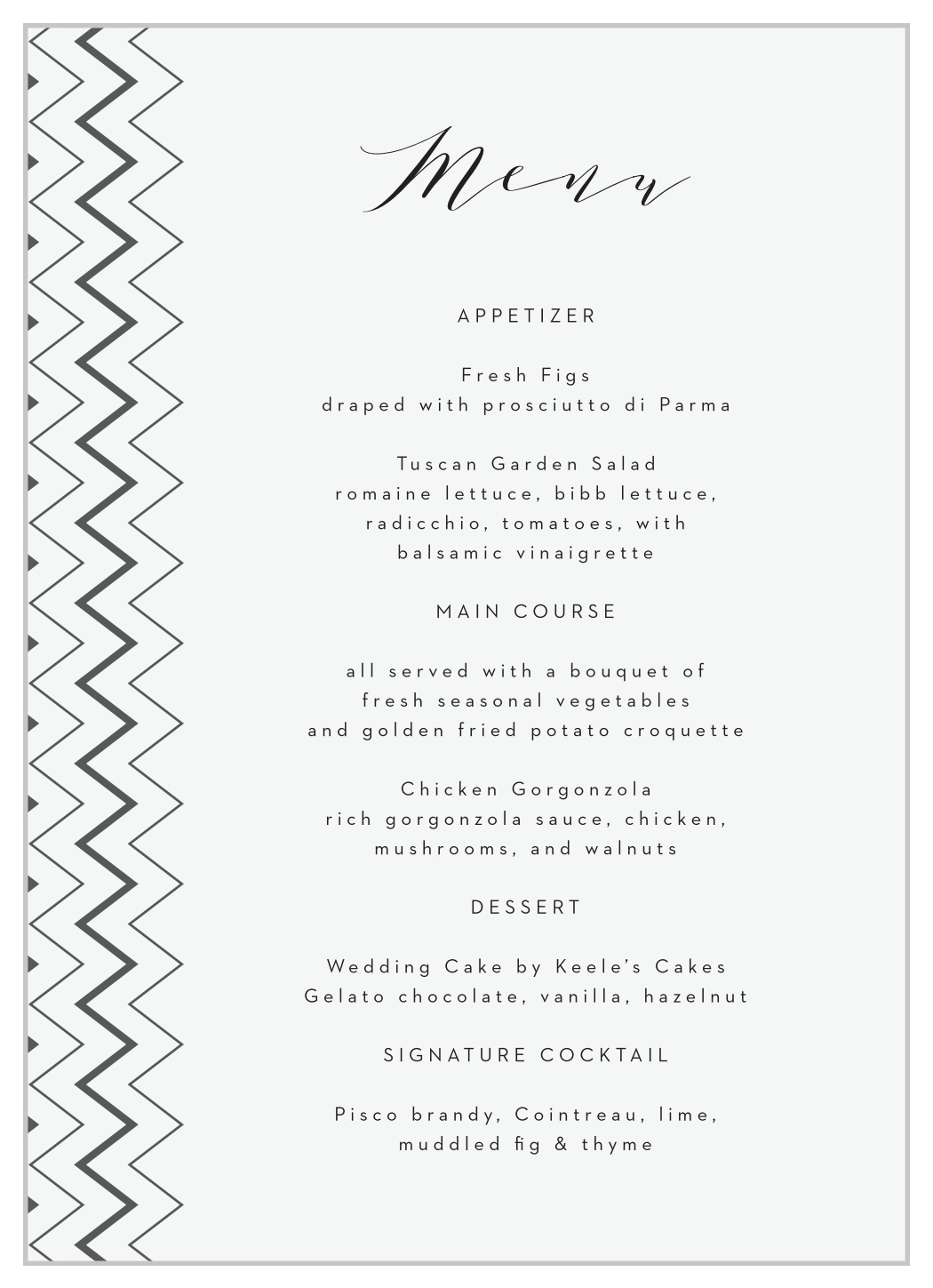 Chevron Ornamental Frame Wedding Menus
