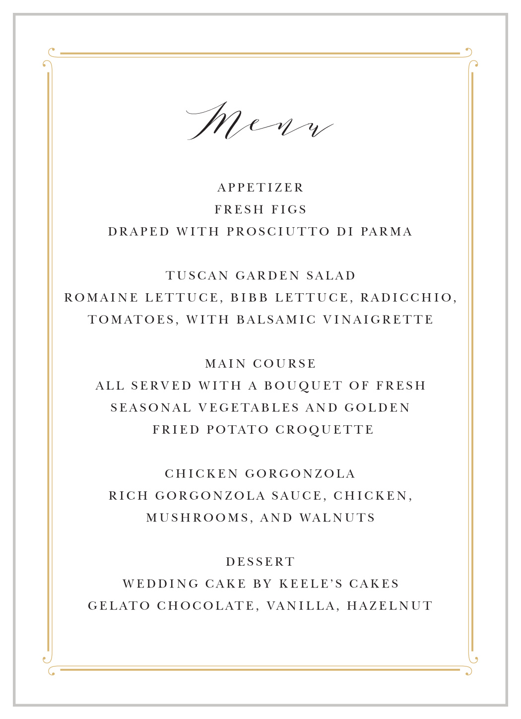 Country Estate Wedding Menus