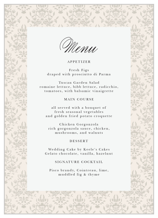 Damask Border Wedding Menus