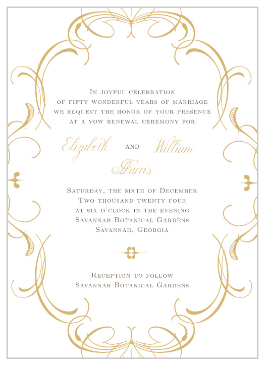 Our breathtaking Victorian Flourish Vow Renewal Invitations ensure that your friends and family have all of the details they need in order to attend your special celebration. 