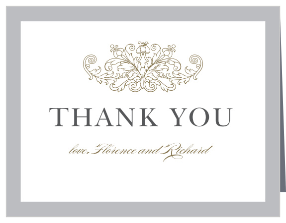 Frame your words of appreciation with the familiar filigree design on our Ornamental Vintage Vow Renewal Thank You Cards.