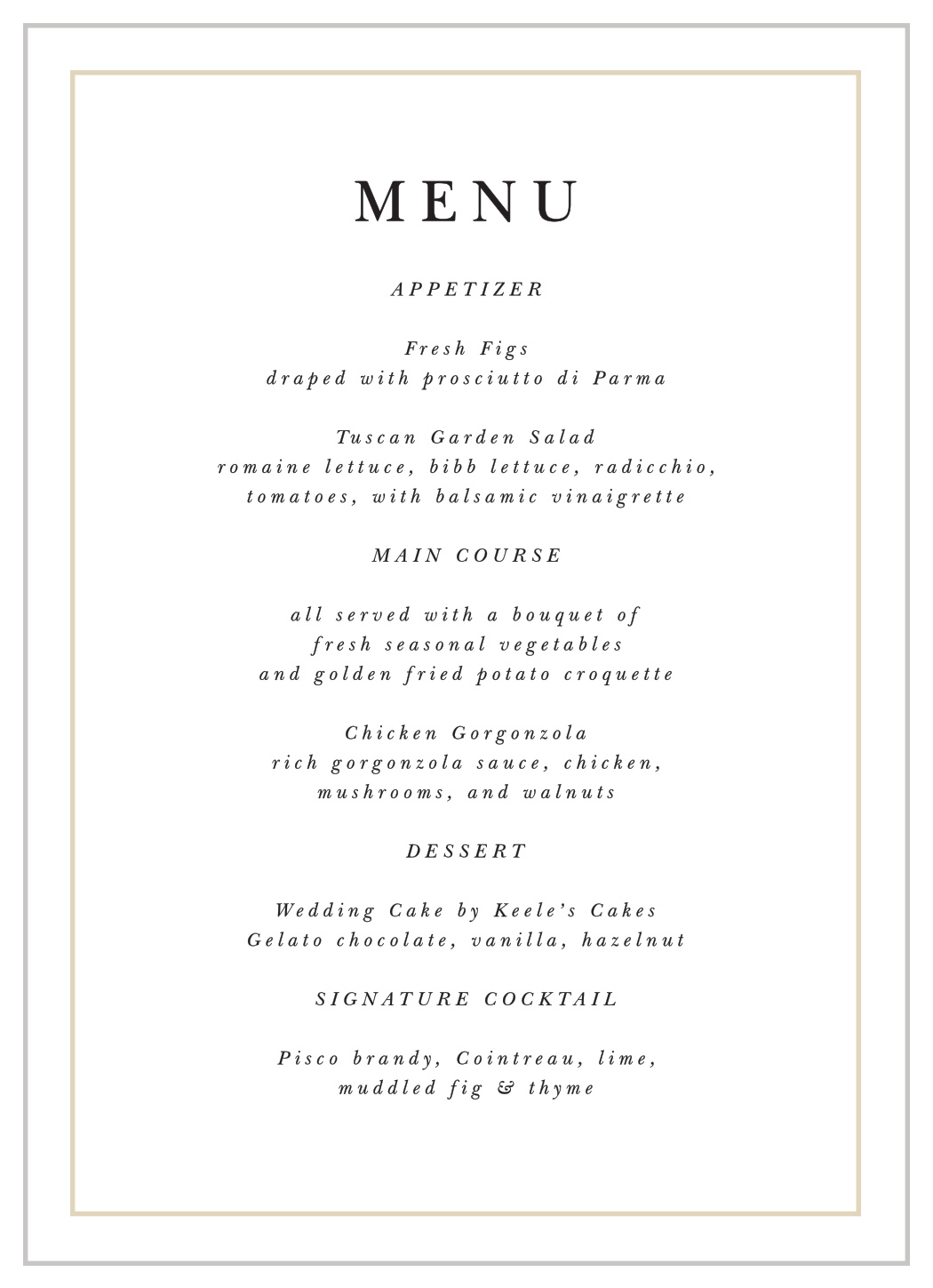 Forever Photo Wedding Menus