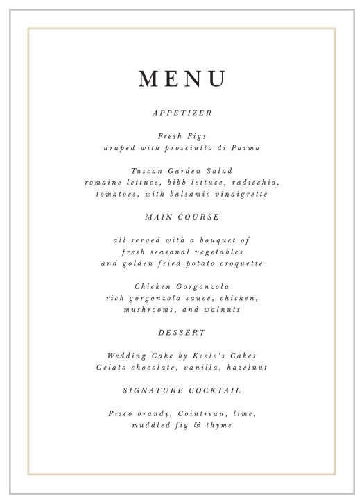 Forever Photo Wedding Menus