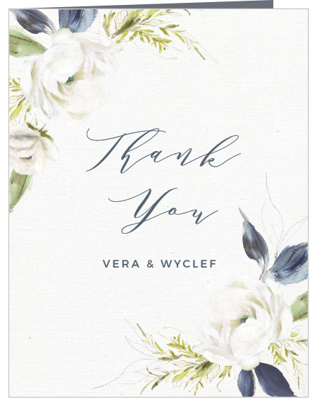 The Mural FLorals Vow Renewal Thank You Cards feature a gorgeous display of vintage painted blooms atop a textured canvas background. 