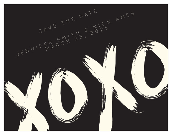 Prepare your guests for your special day and allow them plenty of time to arrange time off and make reservations! With our Hugs and Kisses Save the Date card, you get a uniquely modern design that is sure to be loved by all.
