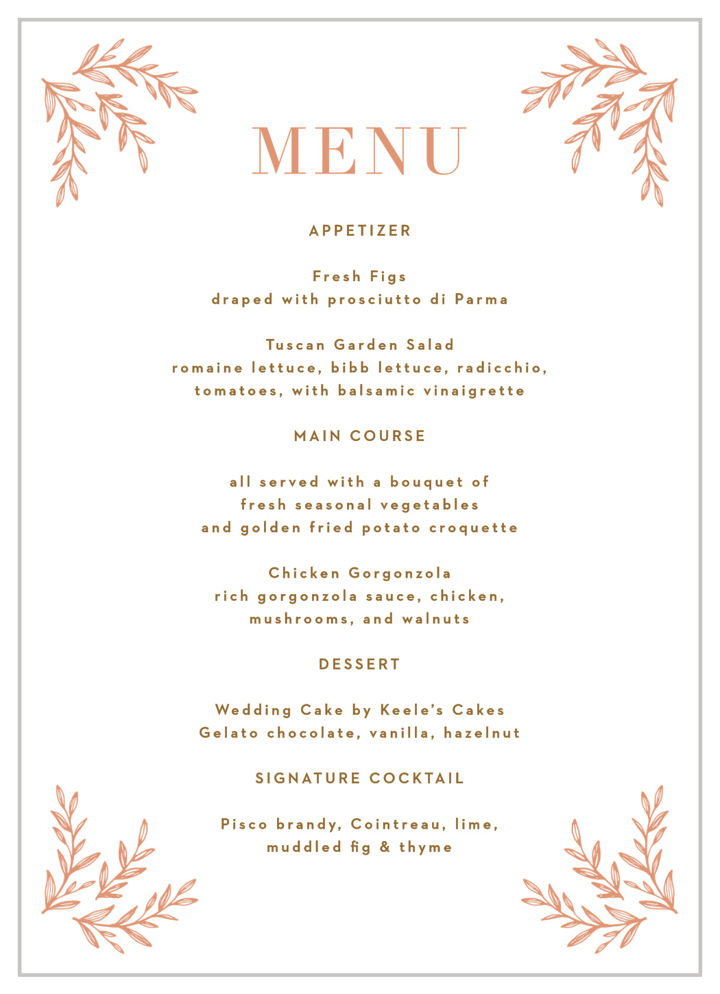 Ornate Corners Wedding Menus