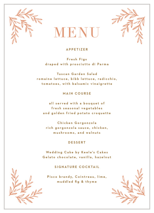Ornate Corners Wedding Menus